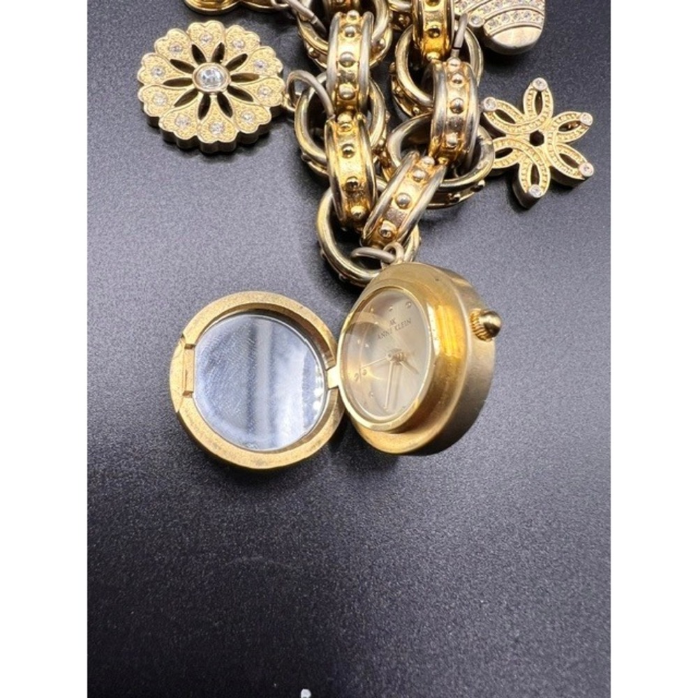 Vintage Anne Klein Gold-Tone Charm Bracelet Watch Locket – 100g Heavy Link - Picture 10 of 11
